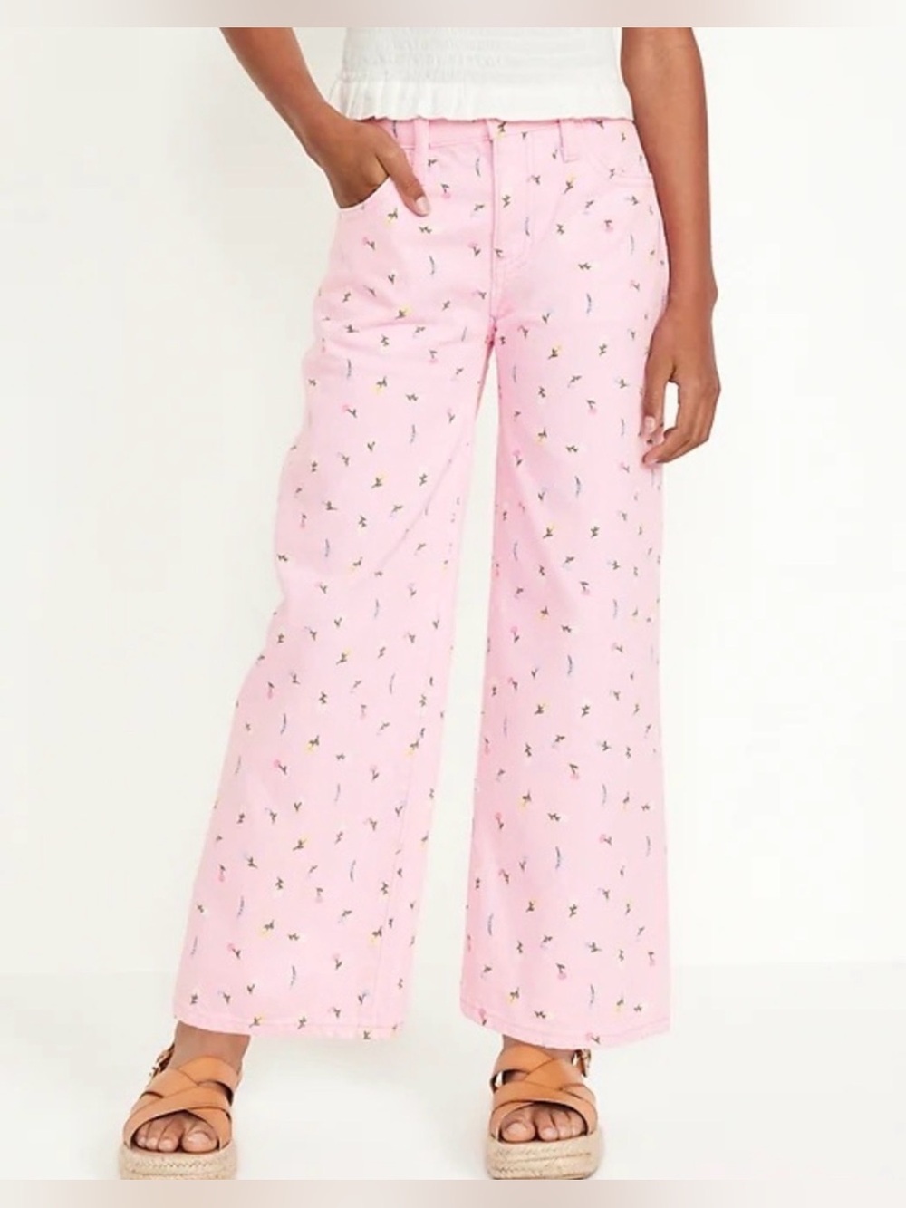 Old Navy High-Rise Baggy Wide-Leg Jean, pink floral